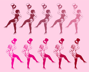 Burlesque dancers silhouette, sexy girls in corset and stockings