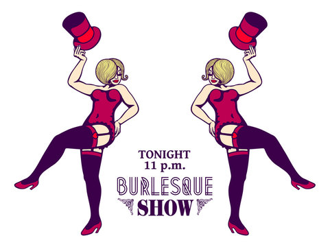 Sexy ladies in corset and stockings, striptease burlesque show