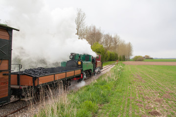 Fototapeta na wymiar Locomotive à vapeur et tander en Baie de Somme, Picardie