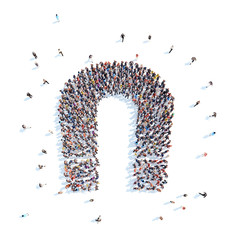 People in the shape  of a magnet.