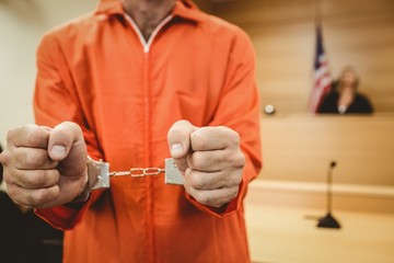 Prisoner in handcuffs clenching fists