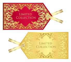 Luxury red and golden price tag with vintage pattern