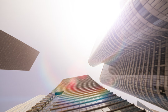Wide Lens View of Modern Buildings. Business Concept