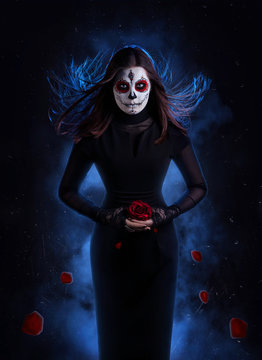 Sugar Skull Woman With Rose