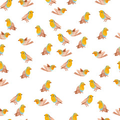 Fototapeta na wymiar pencil sketch seamless pattern with bird robin