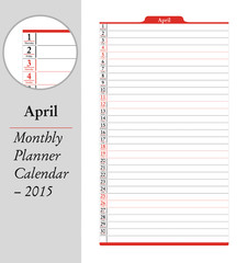 April, montly planner Calendar - 2015