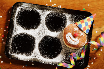 Sugared Doughnut with Carnival Hat and Confetti