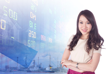 portrait beautiful young businesswoman has stock background