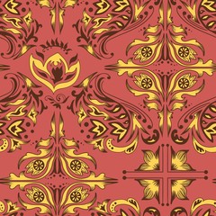 Red and yellow damask pattern