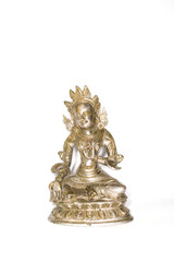 Fototapeta na wymiar Statuette of Green Tara on a white background