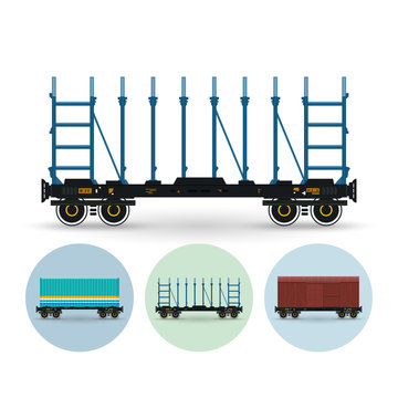 Set of icons of different types of freight cars
