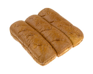 Whole wheat sub rolls on a white background