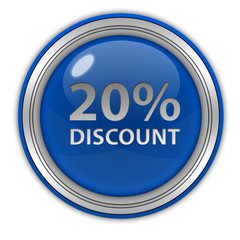 Discount twenty percent circular icon on white background