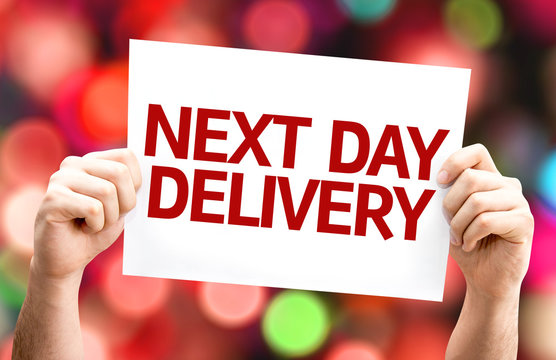 Next Day Delivery card with colorful background
