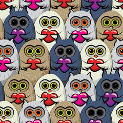 Seamless pattern colorful owls with hearts.