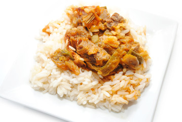 Beef and Pepper Stir Fry Over White Rice