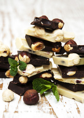 Dark and white chocolate with nuts