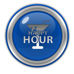Happy hour circular icon on white background