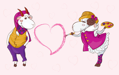 Obraz premium Goat sheep valentine