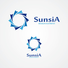 Blue round logotype of a sun