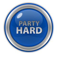 Party hard circular icon on white background