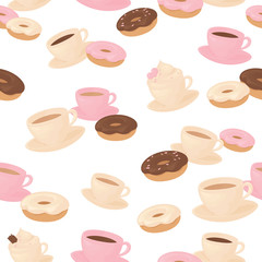 Seamless coffee and doughnut wallpaper.