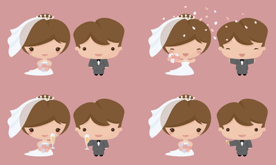 Fototapeta premium Kawaii Bride and Groom