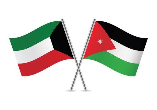 Jordan and Kuwait flags. Vector illustration.