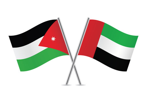 Jordan and United Arab Emirates flags. Vector illustration.