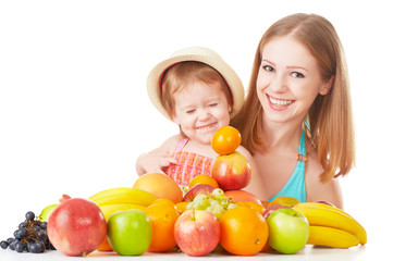 Fototapeta na wymiar family mother and daughter eat healthy food, fruit
