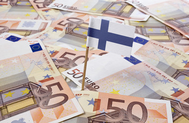 Flag of Finland sticking in 50 Euro banknotes.(series)