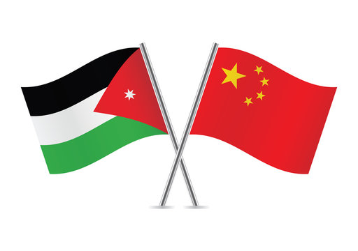 Jordan and Chinese flags. Vector illustration.