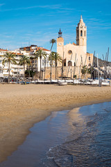 Beach and church in Sitges