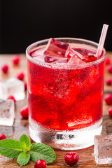 Cranberry cocktail with mint garnish.