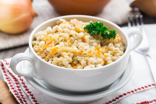 Barley porridge with carrot and onion