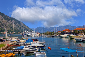 Fototapeta na wymiar Picturesque view of harbor with a lot of boats.Kotor,Montenegro