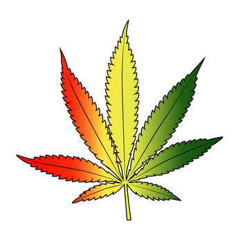 Cannabis leaf with rastafarian flag colors, vertical.