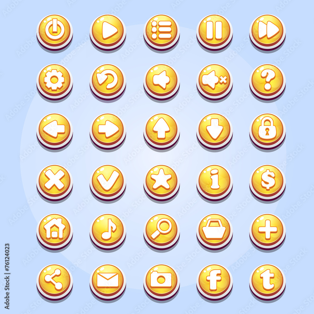 Poster set of different buttons for computer games valentines day and f