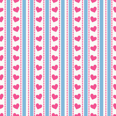 Striped pattern with hearts. Vector seamless background.