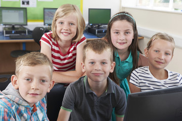 Group Of Elementary Pupils In Computer Class