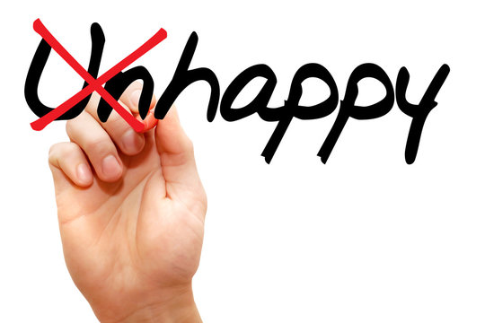 Turning the word Unhappy into Happy, business concept