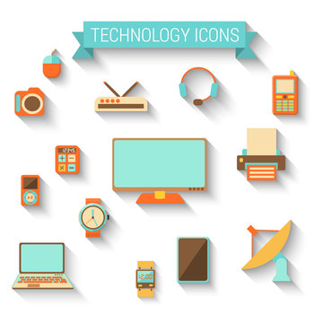 technology icons in flat style