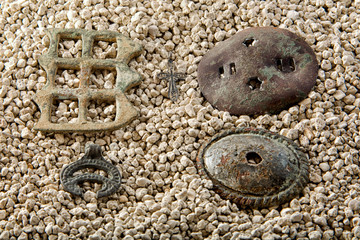 artifacts on white sand