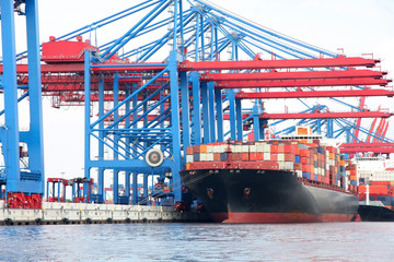 Port of Hamburg on the river Elbe, the largest port in Germany