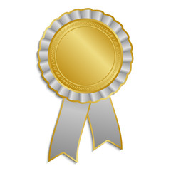 Gold and silver grey blank award rosette with ribbon