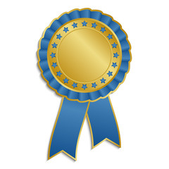Gold and blue rosette with ribbon