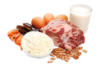 Food high in protein isolated on white