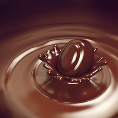 Chocolate candy falls into hot chocolate