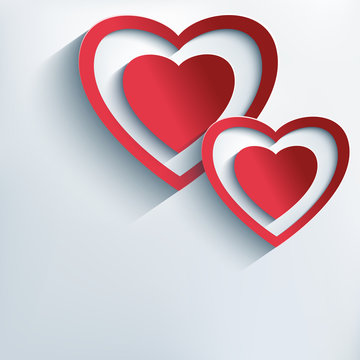 Stylish background with red paper 3d hearts