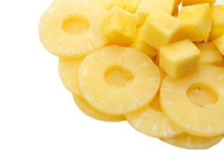 Canned pineapple isolated on white